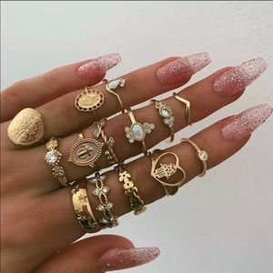 15 pc set Gold Tone Boho Midi Rings